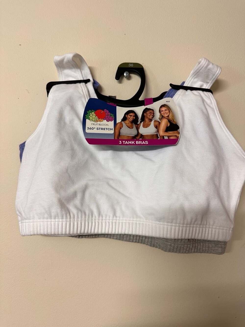 Fruit of the Loom Women's 360 Stretch Tank Bras 3-Pack Size 36